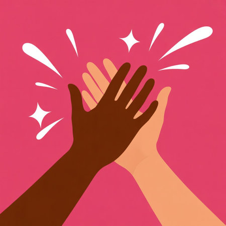 Illustration of human hands clapping each other against a pink backgroundの写真素材
