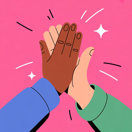 Two hands clapping together on a pink background. Vector illustration.