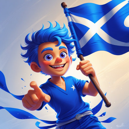 Cute superhero with scotland flag waving in the wind.の写真素材