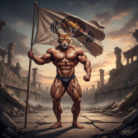 Fitness man with a flagの写真素材