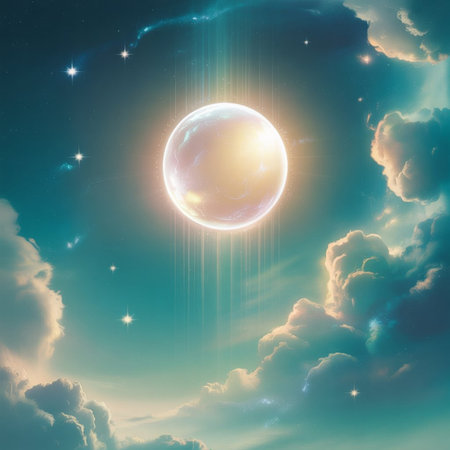 Planet in the night sky with clouds and stars. 3d renderingの写真素材