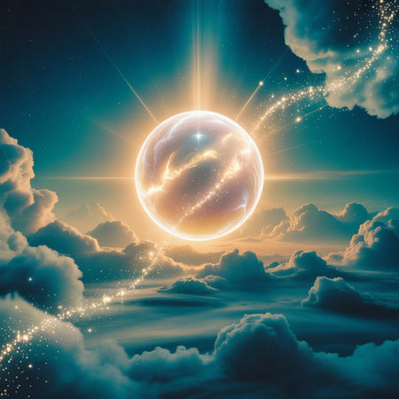 abstract space background with planet and stars. 3d render illustrationの写真素材