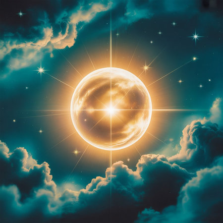 The full moon in the night sky with stars and clouds. 3d renderingの写真素材