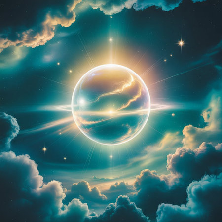 Earth planet in night sky with clouds. 3D illustration. Elements of this image furnished by NASAの写真素材