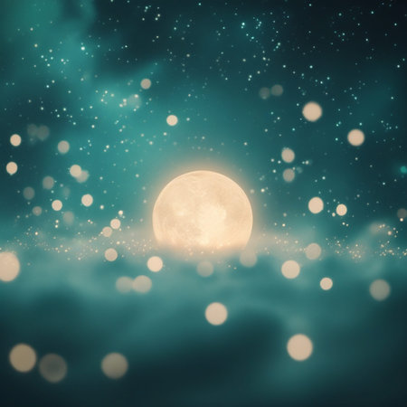 abstract background with full moon and snowflakes.の写真素材