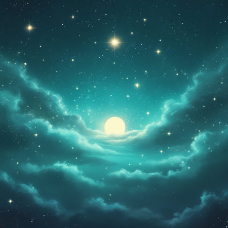 Night sky with clouds and stars. Vector illustration. Eps 10.