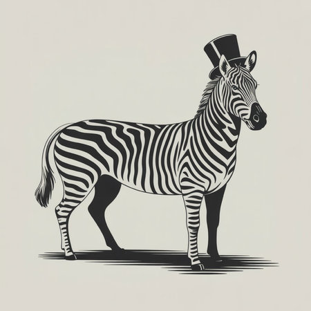Zebra in top hat. Monochrome vector illustration for your designの写真素材