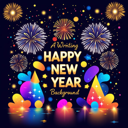 Happy New Year background with fireworks and space for text. Vector illustration.