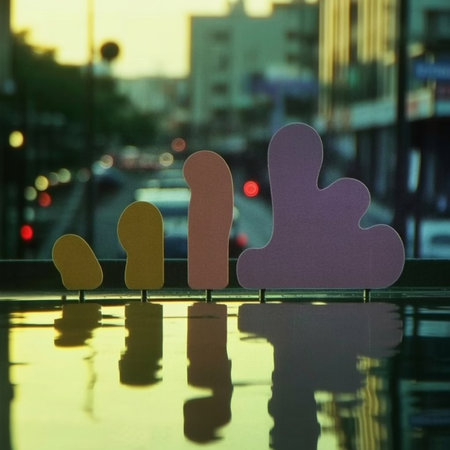 Puzzle in the form of a heart on the background of the cityの写真素材