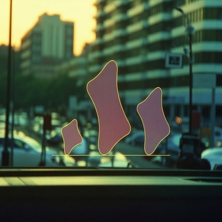 Socks on the car window in the city at sunset.の写真素材