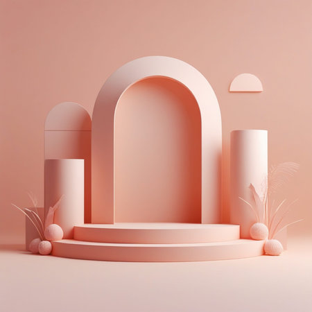 3d render, abstract minimal geometric forms, podium for product presentation.