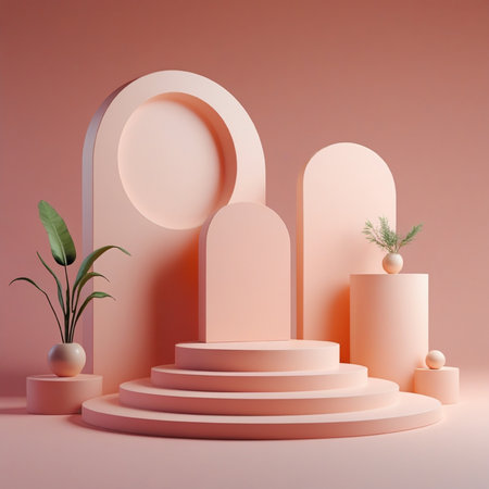 Abstract minimal scene with geometrical forms. 3d render.の写真素材