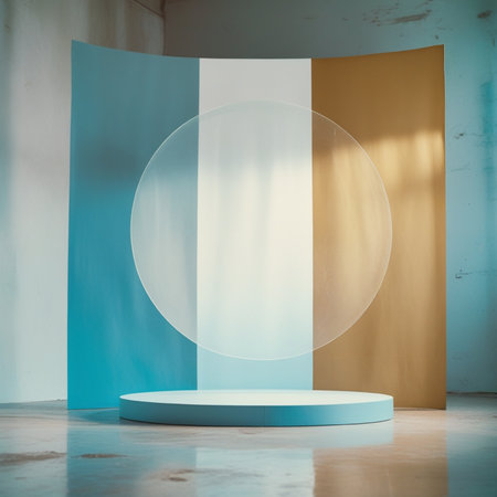 Minimalistic abstract scene with round podium. 3D Renderingの写真素材