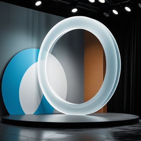 Round podium with light and shadows. Mock up, 3D Renderingの写真素材