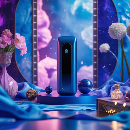 3d render of blue smart speaker on blue background. 3d illustration.