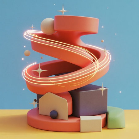 Abstract 3d rendering of geometric forms. Colorful podium for product display.の写真素材