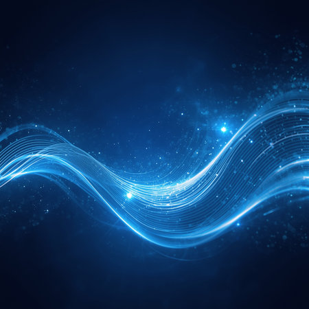 Abstract blue background with glowing lines and bokeh. Vector illustration