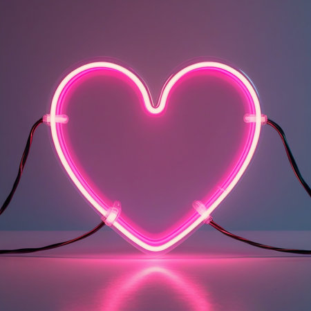 Valentine's Day glowing neon heart. Love concept. 3D Renderingの写真素材