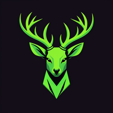 Deer head with big antlers on black background. Vector illustration.の写真素材