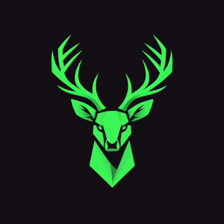 Deer head with green antlers and black background. Vector illustration.の写真素材