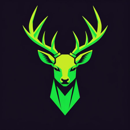 Deer head with antlers. Vector illustration on black background.の写真素材