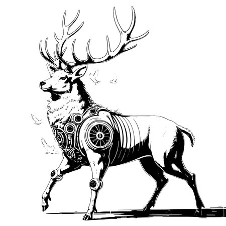 Deer in a gas mask. Black and white vector illustration.のイラスト素材