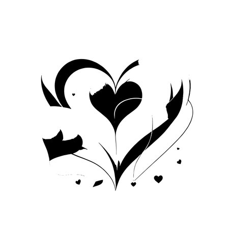 Black and white heart with flowers on white background. Vector illustration.のイラスト素材