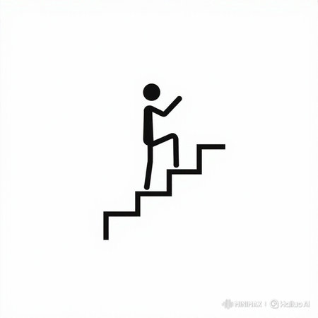 Businessman climbing up the stairs, vector icon. Business concept.の写真素材