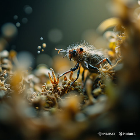 Macro shot of a bee on a dry grass. Macro.の写真素材