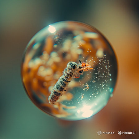 A microscopic view of a spiny worm inside a crystal ball.の写真素材