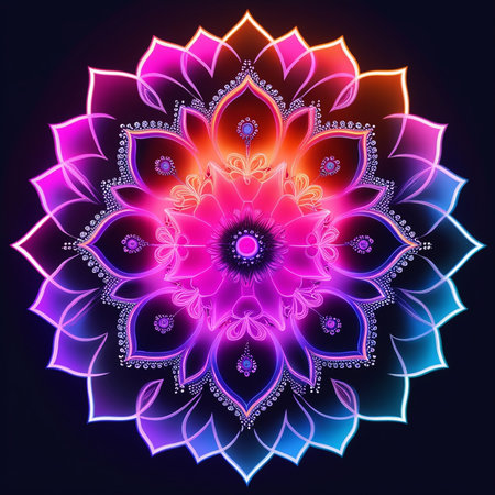 Watercolor illustration of a mandala in the form of a flowerの写真素材