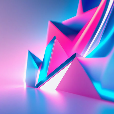 3d render, abstract geometric background, blue and pink triangular shapes
