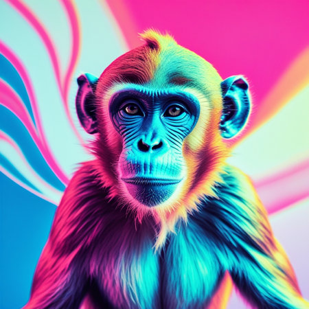 Portrait of a monkey on a colorful background. 3d renderingの写真素材