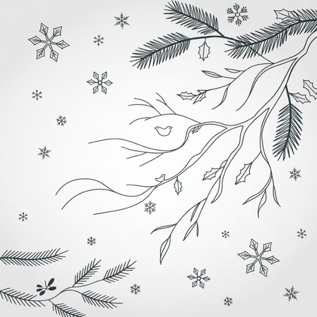 Christmas background with branches, snowflakes and birds. Vector illustration.の写真素材