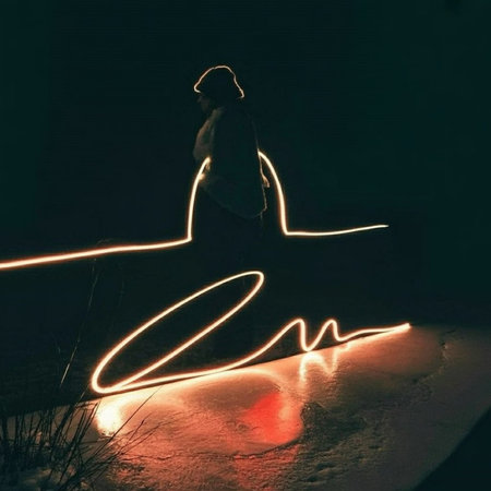 Silhouette of a man in the lightの写真素材