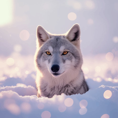 Portrait of a beautiful wolf in the snow. Toned.