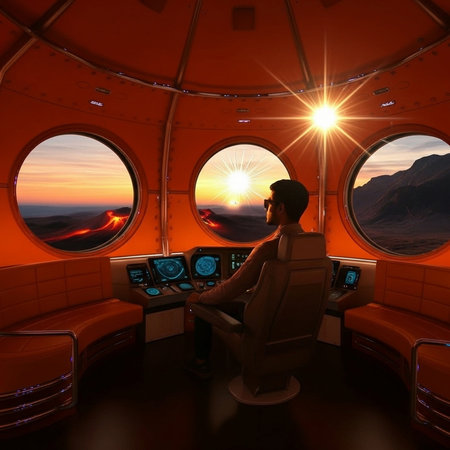 View from the inside with a beautiful sunset in the background