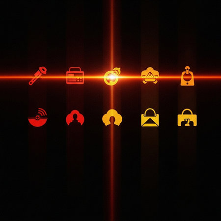 Digital composite of Laundry service icons against black background with red light