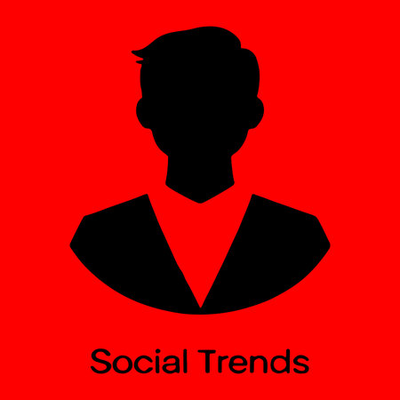 Black silhouette of a man on a red background. Social trends.