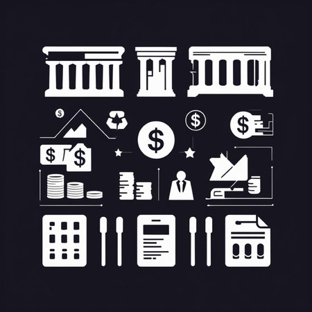 Business and finance icons set on blackboard background. Flat design.の写真素材
