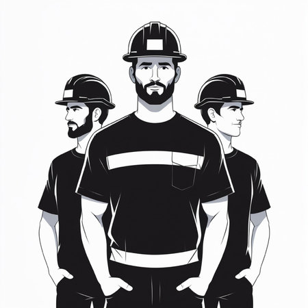 Group of firemen. Vector illustration in black and white colors.の写真素材