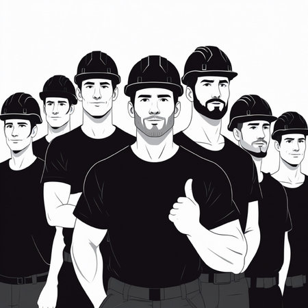 Group of construction workers. Vector illustration in black and white colors.の写真素材