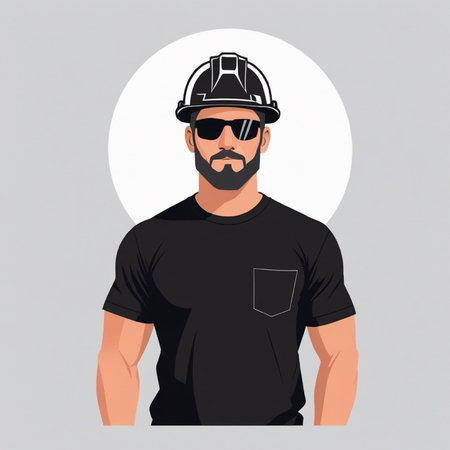 Portrait of a man in a helmet and glasses. Vector illustrationの写真素材