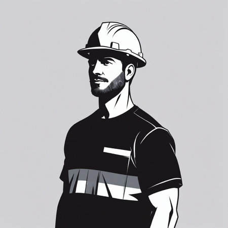 Illustration of a worker in a hard hat and overalls.の写真素材