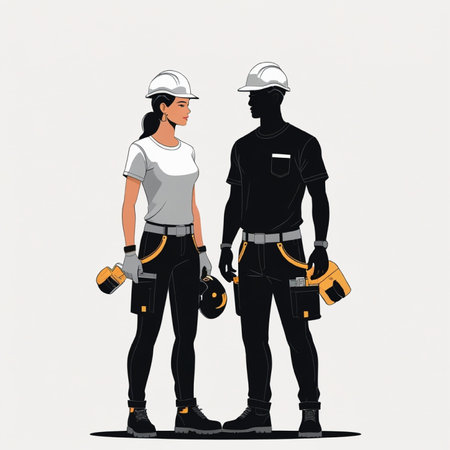 Group of workers in uniform and hardhats. Vector illustration.の写真素材