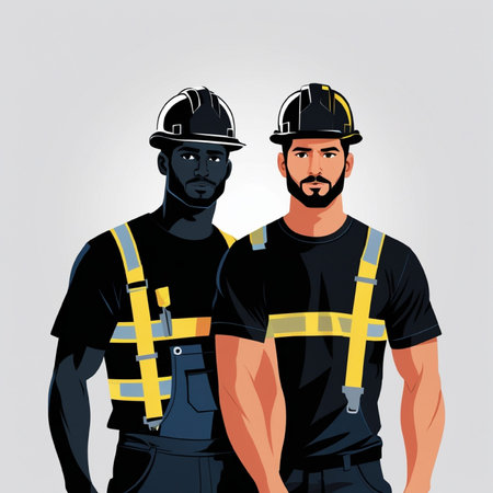 Two firemen in uniform. Vector illustration in a flat style.の写真素材