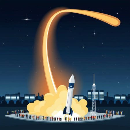 Rocket launch in the night sky. Vector illustration. Eps 10.