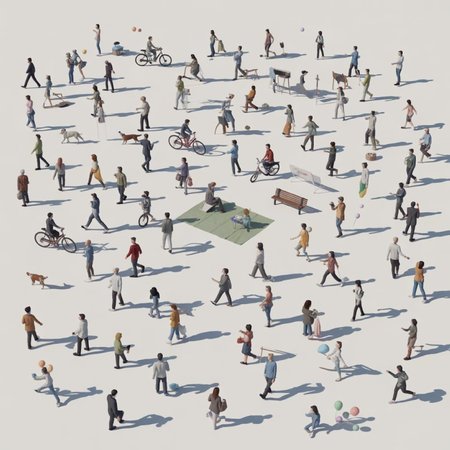 Large group of people in a circle with a map in the background