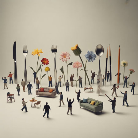 Conceptual image of a family with a lot of people aroundの写真素材