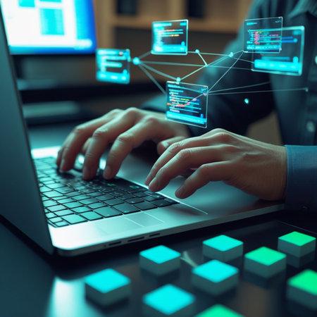 businessman hand working with laptop and virtual icon diagram on the screen